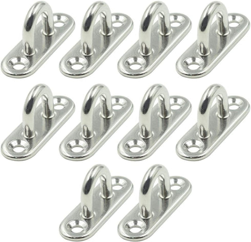10Pcs M5 Eye Plate - Marine Oval Buckle Fixed Plate, 304 Stainless Steel, 1.8 Inch Length for Rope Pull