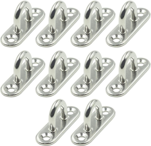 10Pcs M5 Eye Plate - Marine Oval Buckle Fixed Plate, 304 Stainless Steel, 1.8 Inch Length for Rope Pull