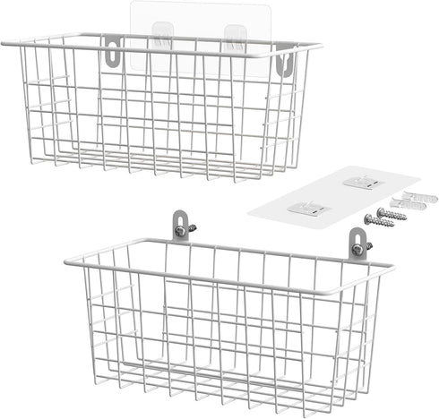 MaraFansie Hanging Kitchen Baskets, Wire Storage Basket Over the Cabinet Door Organizer with Adhesive Strips and