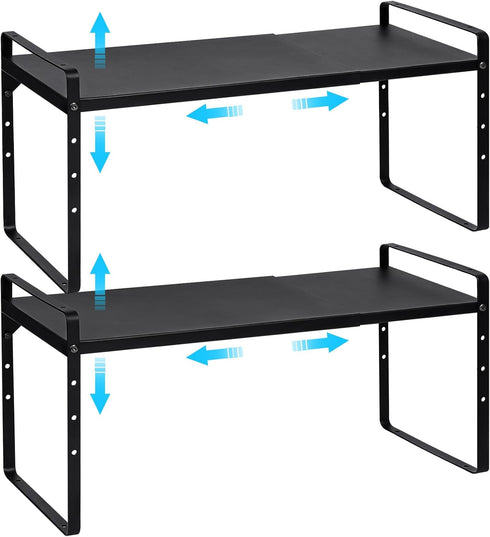 X-cosrack Set of 2 Expandable Cabinet Shelf Organizer, Stackable Kitchen Countertop Shelves Spice