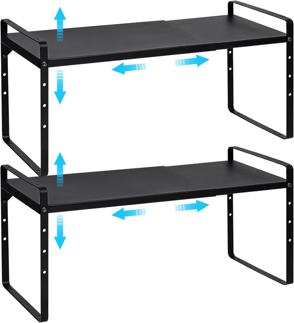 X-cosrack Set of 2 Expandable Cabinet Shelf Organizer, Stackable Kitchen Countertop Shelves Spice