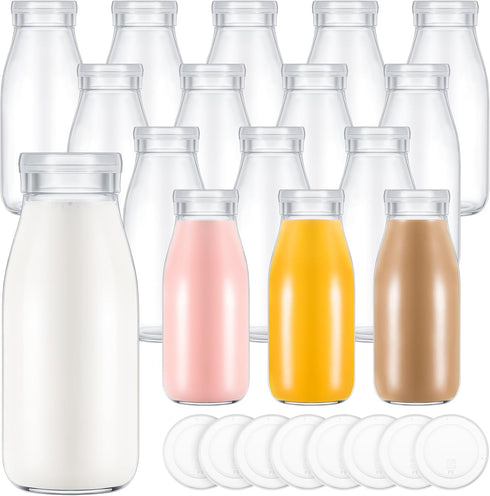 Zubebe 12 Pack 8 oz Glass Milk Bottles with 24 Lids -