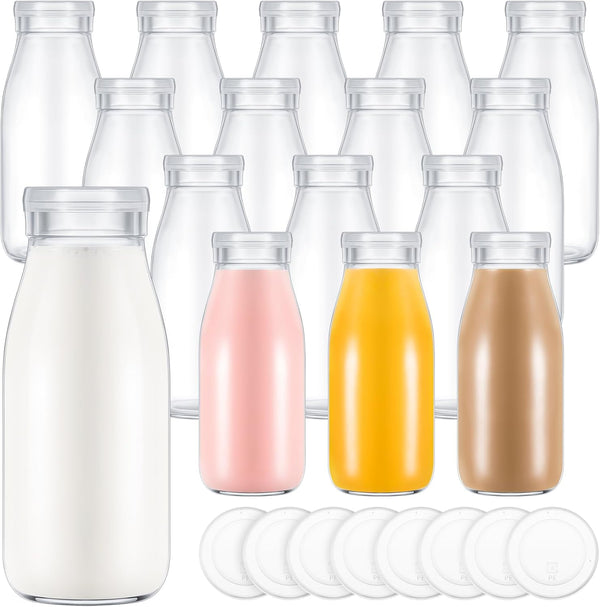 Zubebe 12 Pack 8 oz Glass Milk Bottles with 24 Lids -