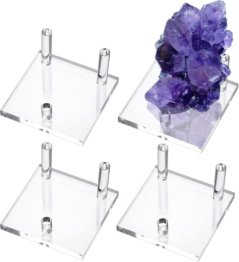 Hipiwe 4-Pack Clear Acrylic Display Stand, Three-Peg Easel Stands for Fossil Coral, Geodes, Rock Mineral Collectibles