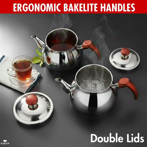Set Set, 0.84 1.26 Hakan Teapot with Self Strainer Double Lids, Stainless Steel Mini Double Bondy Tea Pot Turkish