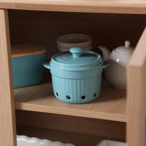Countertop, HAOTOP Garlic Keeper with Lid, Ceramic Garlic Saver Container for Kitchen Decor (Turquoise)