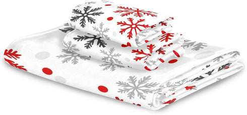 Dussdil Set 3 Winter White Red Snowflakes Bathroom Towel of Pcs Christmas Snow Flakes Bath Hand Towels Face Towel
