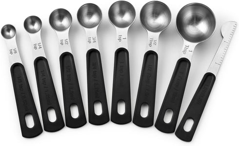 Spring Chef 8-Piece Stainless Steel Measuring Spoons Set with Leveler, Round Metal Teaspoon & Tablespoon