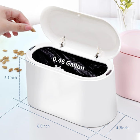 Mini Trash Can with Lid - Tiny Plastic Garbage Bin, Removable Countertop Wastebasket for Bathroom, Office, Kitchen,