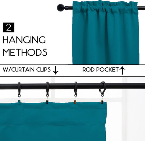 Blackout Valance Curtains, 2 Panels, 52" W x 18" L, 18 Inches Long, Short Curtains with Rod Pocket for Kitchen,
