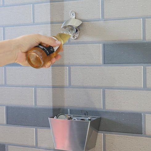 Wall-Mounted Bottle Opener, 304 Stainless Steel Bottle Cap Catcher with Drained Holes