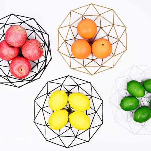 Geometric Metal Wire Fruit Bowl, Iron Arts Storage Basket for Kitchen Counter, Black