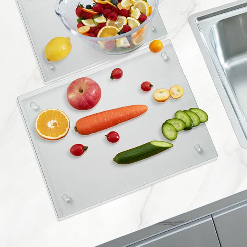 Tempered Glass Cutting Board for Kitchen, Clear Heat Resistant Board with Non-Slip Feet, 12x16" & 12x8" 2 Pcs