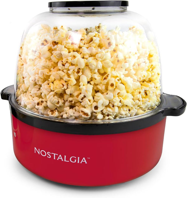 Nostalgia Classic Electric Stirring Popcorn Maker, Makes 24 Cups, Red, Quick Heat Technology for Kettle Corn and