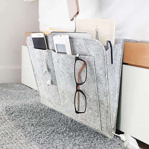 DOURR Felt Bedside Caddy Organizer Storage Pocket for Tablet Magazine Phone Small Things Holder (Gray)