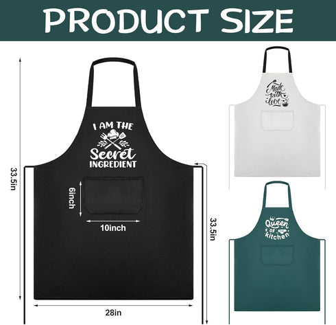 Set of 3 Women Kitchen Aprons with Funny Quotes Pocket Apron with Adjustable Waist Tie Cute Aprons for Cooking Baking