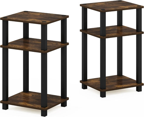 Set 2, 3-Tier Furinno JUST Side Table of Open Shelf End Table, Toolless Assembly Night Stand, Bedside Table with Square