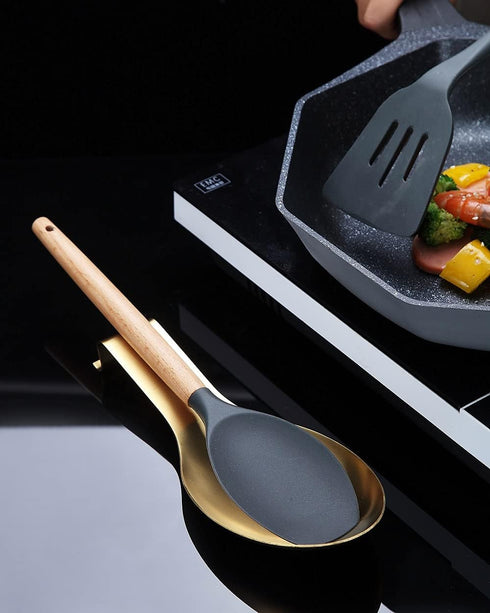 Matte Gold Spoon Rest, Stainless Steel Holder for Stove Top, Kitchen Utensils for Ladles, Tongs, Spatula, Dishwasher