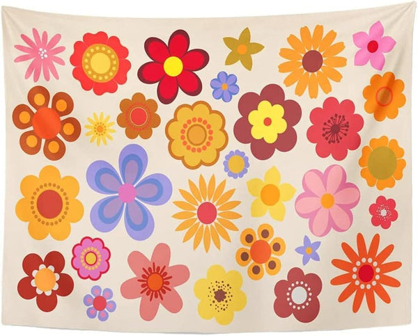 TOMPOP Tapestry Green 1960 Vintage Flowers 60S 70S Orange Hippie Home Decor Wall Hanging 50x60 Inches