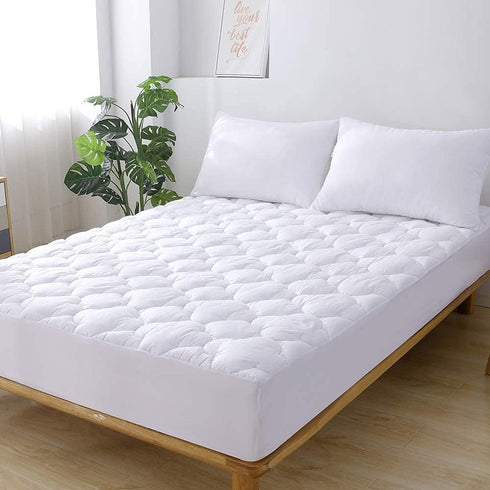 WhatsBedding Waterproof King Size Mattress Pad, Cotton Top Down Alternative Filling Quilted Mattress Topper Cover