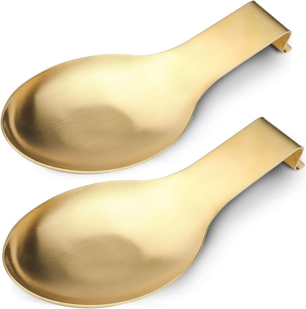 Stainless Steel Spoon Rest, Utensil Holder, Brushed Finish, Dishwasher Safe, 9.8 x 3.7 Inch, Gold 2PCS
