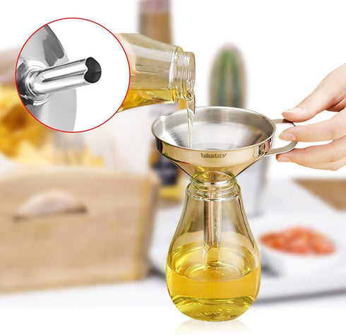 5-Inch Food Grade Stainless Steel Kitchen Funnel with Strainer Filter for Liquid Dry Ingredients, Silver