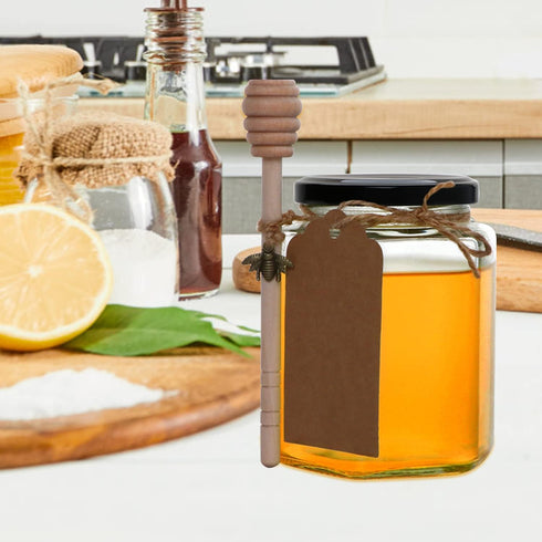 Woaiwo-q 12Pack 12 oz Glass Honey Jars with Lids, Clear Hexagon Jars with Black Lids, Honey Storage Jars + Wooden