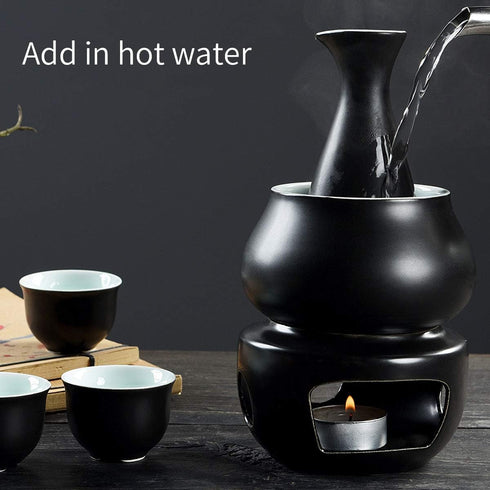 Dltsli Set 10pcs Set 1 1 1 1 6 Ceramic Sake with Warmer Pot Tray, Stovetop Porcelain Pottery Hot Saki Drink Bottle