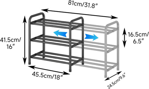 Aniston 17.6"-32" 3 Closet, (3 Expandable Shoe Rack, Adjustable Small Shoe Rack, Tier Metal Shoe Shelf