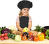 Kids Adjustable Cotton Apron and Chef Hat Set, Large Pocket Black Bibs for Cooking Baking Painting