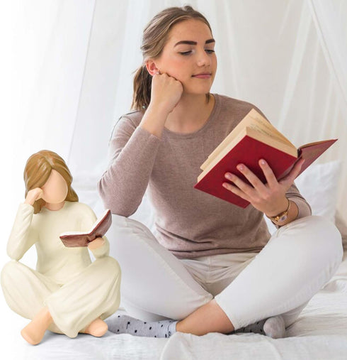 Reading Book Thinker Figurine Gift for Women Librarian Readers Study Graduates Students Teachers, Girl Reading Statue
