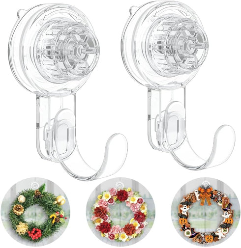 Heavy Duty Wreath Door Hanger, Clear Suction Cup Hooks for Front Door, Plastic Hook for Halloween Christmas Décor