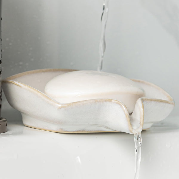 Soap Dishes, Ceramic Shower Soap Dish with Waterfall Design Bar Soap Holder