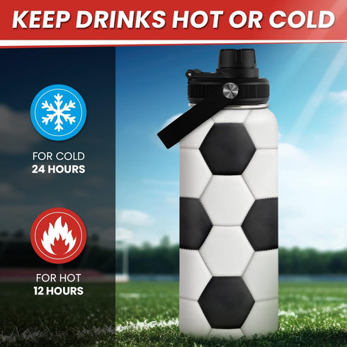 SANDJEST 32oz Insulated Stainless Steel Soccer Water Bottle with Lid - Perfect Gift for Men, Soccer Players, Coaches