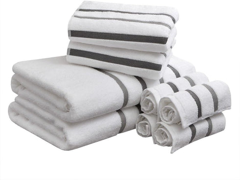 Comfort Spaces Cotton 8 Piece Bath Towel Set Striped Ultra Soft Hotel