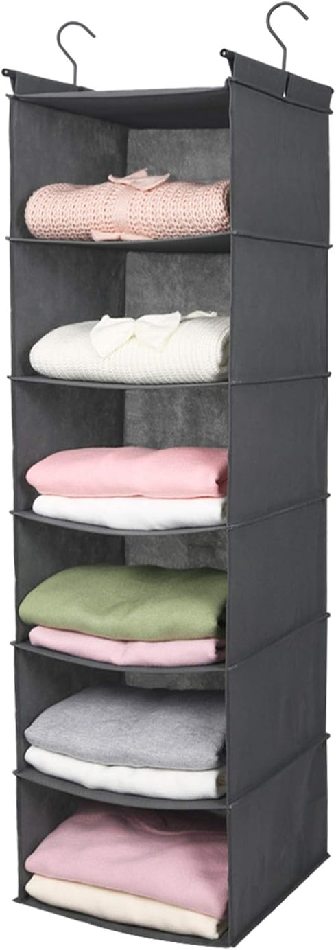 MAX Houser 6 Tier Shelf Hanging Closet Organizer, Foldable Hanging Shelf with 2 Sturdy Hooks for Storage (Grey)