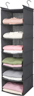 MAX Houser 6 Tier Shelf Hanging Closet Organizer, Foldable Hanging Shelf with 2 Sturdy Hooks for Storage (Grey)