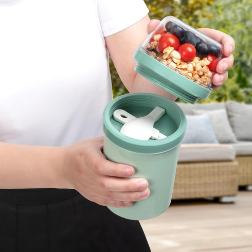 Mitsemmo Spoons,600ml+270ml Snack Cup Box Container with Lid,Yogurt Parfait Snackle Cups and Breakfast On The