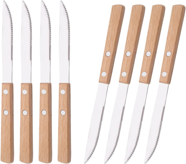 Steak Knives Set of 8 - Wooden Handled Serrated Knives, Uniturcky Stainless Steel Dinner Knives with Mirror Finish