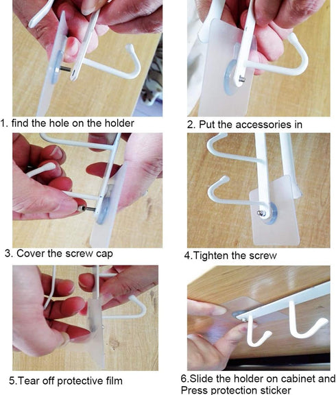 AliCH Mug Holder 2pcs Under Cabinet Hooks Rack, Nail Free Coffee Cups Holder for Kitchen Utensils and Storage