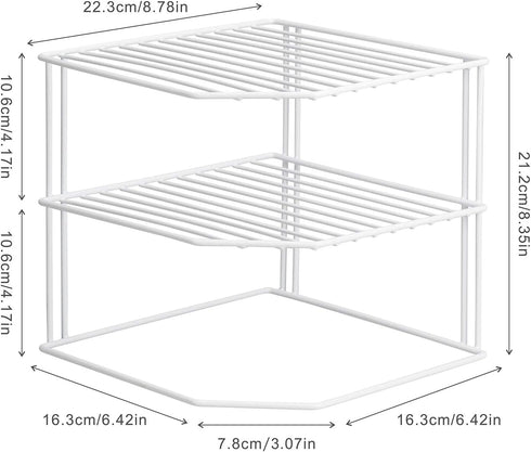 ROFAY 3 (Pack 2) Kitchen Cupboard Organiser, Tier White Corner Plate Rack for Kitchen Cupboard Storage - Cupboard Shelf