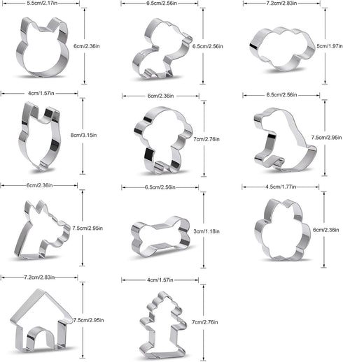 Dog Cookie Cutter Set of 11 - Metal Animal Biscuit Molds, Includes Corgi, Poodle, Labrador, and More