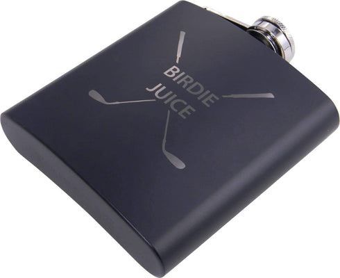Birdie Juice Flask, Funnel, Shot Glasses, Gift Box - Golfing Birdie Juice Hip Stainless Steel Metal Matte Flask, Black