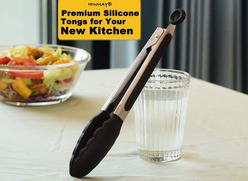 9-Inch Silicone Serving Tongs, Set of 3, Black, White, Gray