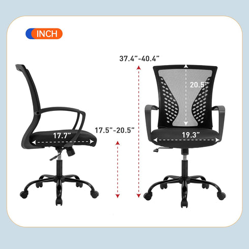Black Office Chair Ergonomic Desk Chair, Mesh Computer Chair with Lumbar Support Armrest, Mid Back Rolling Swivel