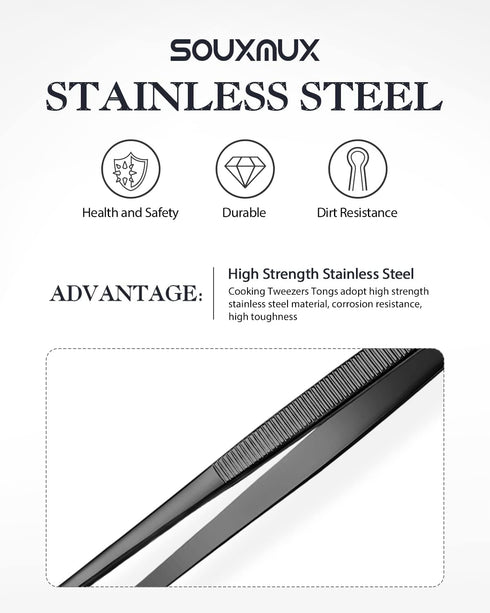 12-inch Cooking Tweezer and Offset Tweezer Set, Precision Serrated Tips, Stainless Steel Kitchen Tools