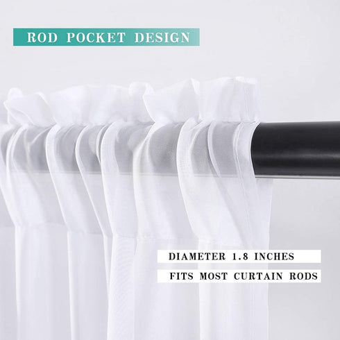 MIULEE Window Valance Half Sheer Curtains, Rod Pocket Voile Drapes, Extra Wide for Small Window, 60 x 18 Inch
