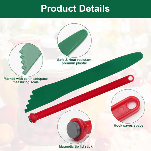 4 PCS Canning Kits - Include Magnetic Lid Lifter and Bubble Popper, Heat Resistant Home Easy Canning Tools (Red+Green)