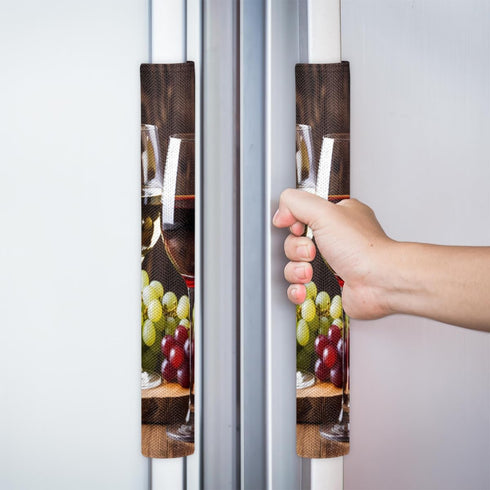 Set of 2 Red Wine Glass Grapes Refrigerator Door Handle Covers, Kitchen Appliance Protector for Fridge, Microwave, Oven