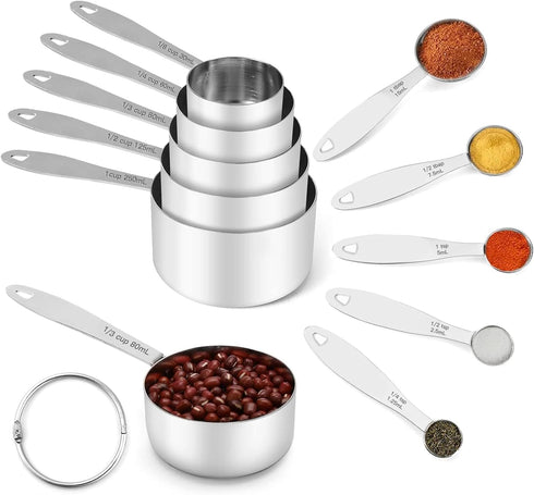 Joyhill Measuring Cups and Spoons Set of 10 Piece, Stainless Steel Stackable Measuring Cups for Cooking and Baking